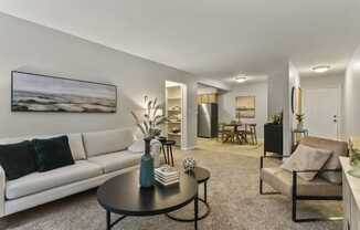 a living room with a couch and a coffee table