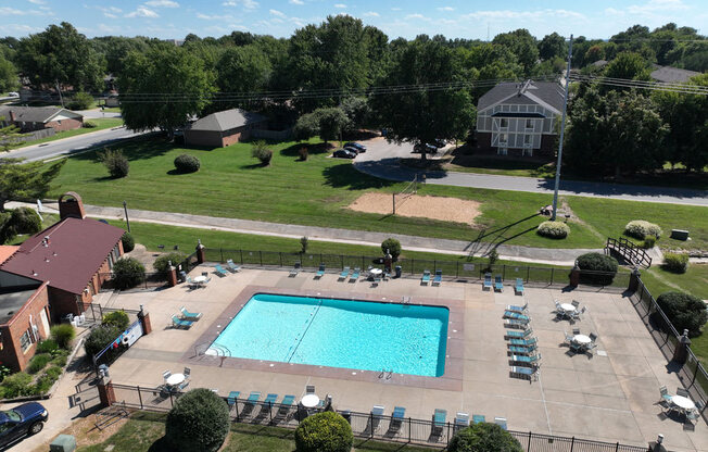 Aerial View of Pool at Old Monterey Apartments, Springfield, MO