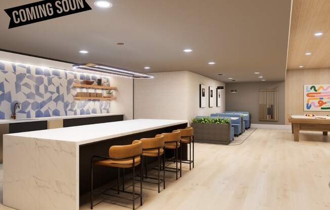 Community Center- Kitchen Island and couches