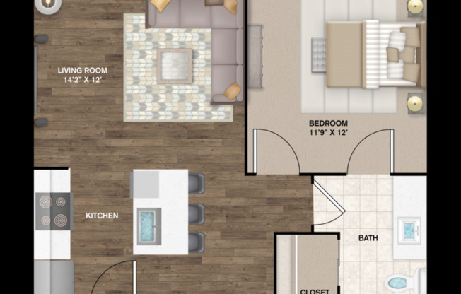 1 bed, 1 bath, 649 sqft, $1,121