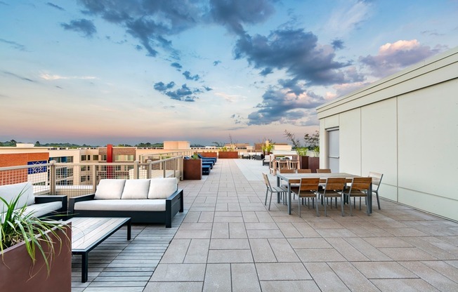 Active rooftop observation deck with city views