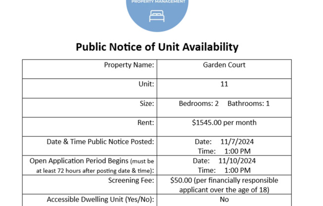 2 beds, 1 bath, 788 sqft, $1,545, Unit 11