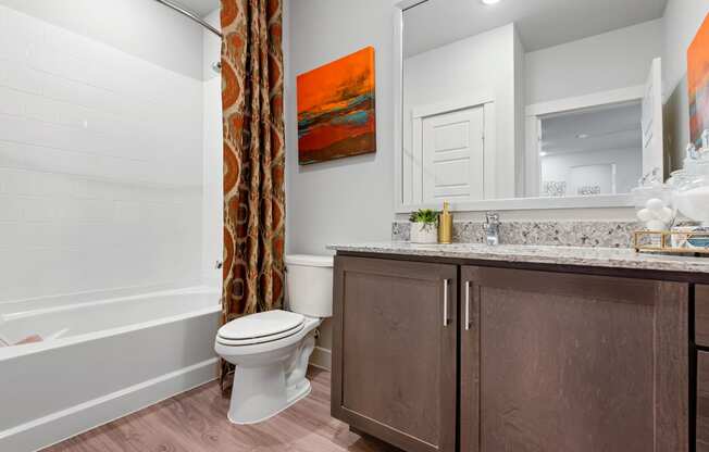 example bathroom of an apartment at ironridge at hill country village