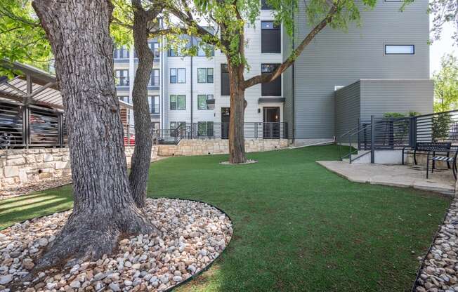 our apartments have a spacious courtyard with trees and grass