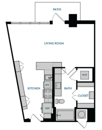 Studio, 1 bath, 619 sqft, $1,505