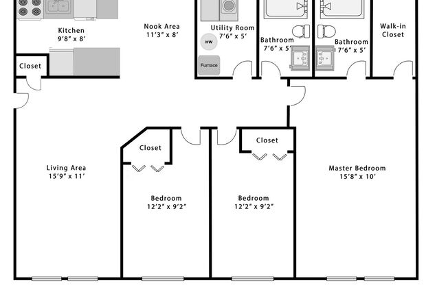 3 beds, 2 baths, 1,100 sqft, $1,099, Unit 201