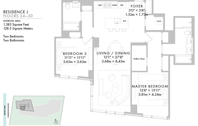 2 beds, 2 baths, 1,383 sqft, $12,000, Unit 29J