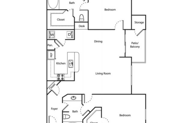 2 beds, 2 baths, 1,086 sqft, $1,710