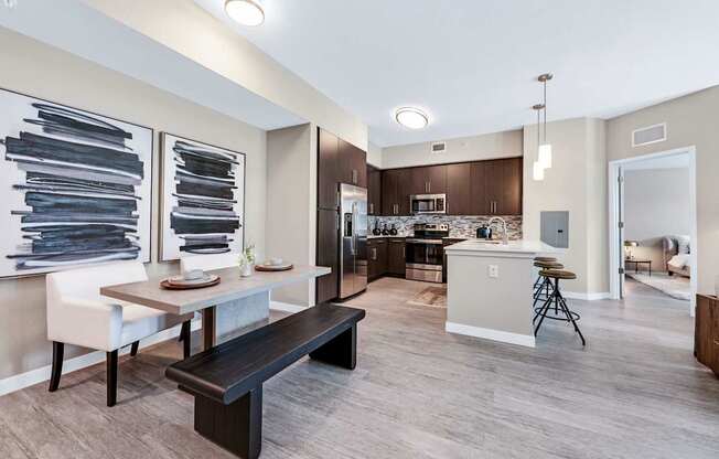 Hardwood-inspired flooring throughout entire apartment
