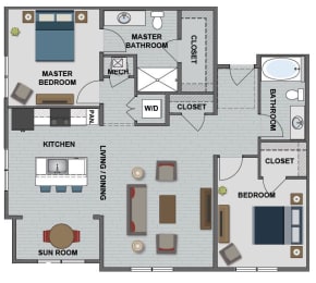 2 beds, 2 baths, 1,158 sqft, $1,725