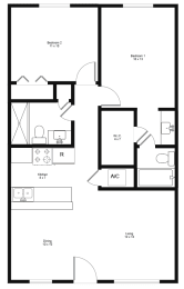 2 beds, 2 baths, 792 sqft, $1,525