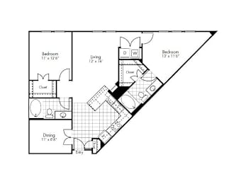 2 beds, 2 baths, 1,075 sqft, $2,440