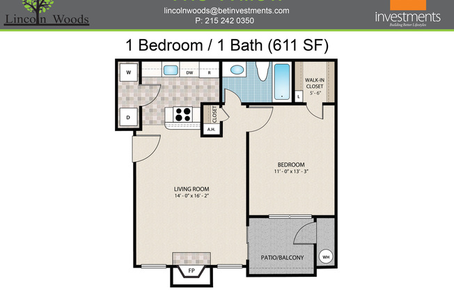 1 bed, 1 bath, 611 sqft, $1,750