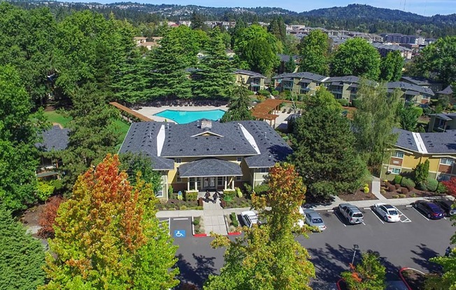 Aerial View of Clubhouse and Pool at Commons at Timber Creek, Portland, OR 97229
