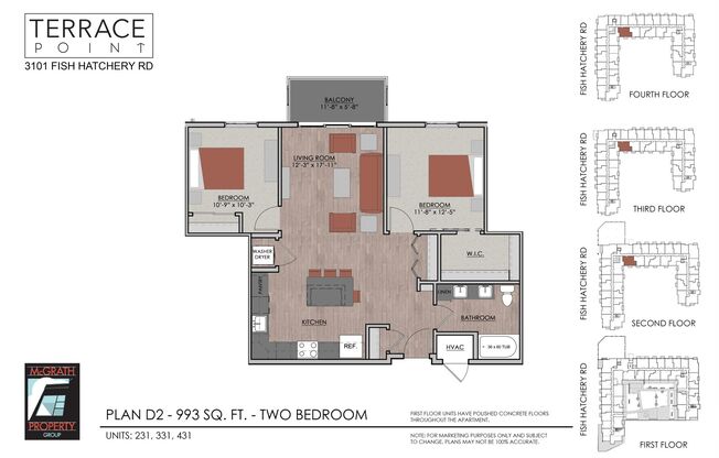 2 beds, 1 bath, 993 sqft, $1,965, Unit 231