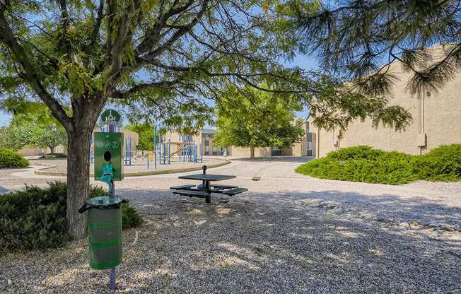 shaded picnic area at Mesa Gardens