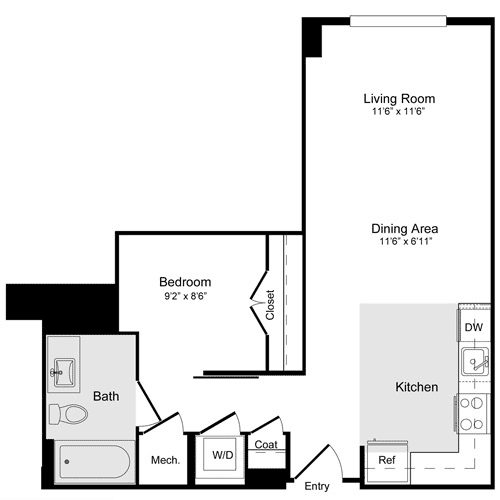 1 bed, 1 bath, 607 sqft, $1,980, Unit 719