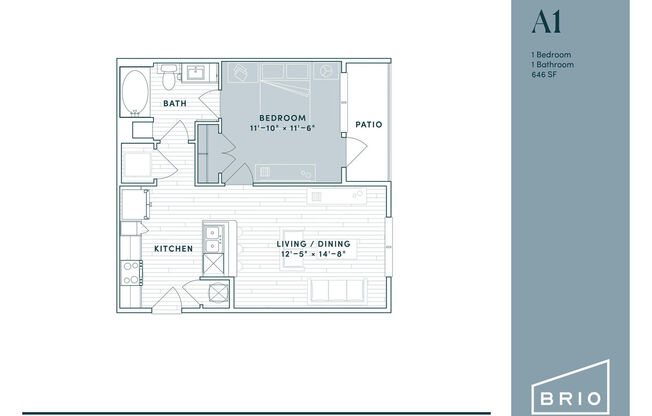 1 bed, 1 bath, 646 sqft, $1,193