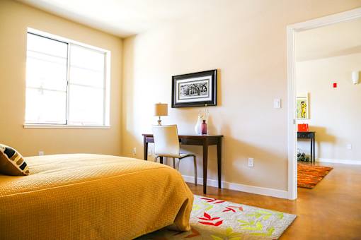 B3 bedroom staged with desk