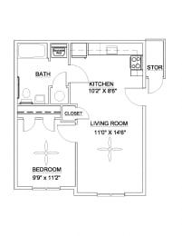 1 bed, 1 bath, 535 sqft, $1,007