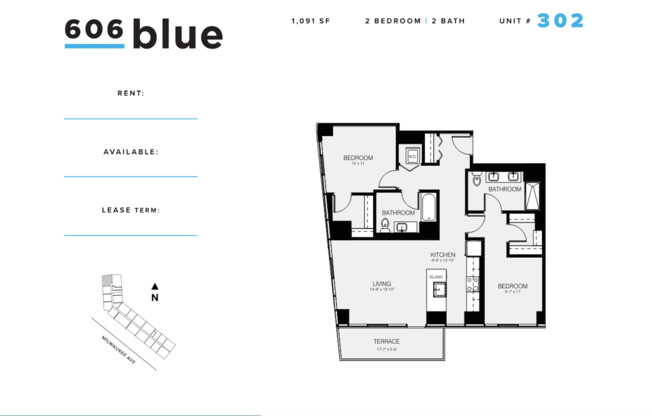 2 beds, 2 baths, 1,091 sqft, $4,250, Unit 302