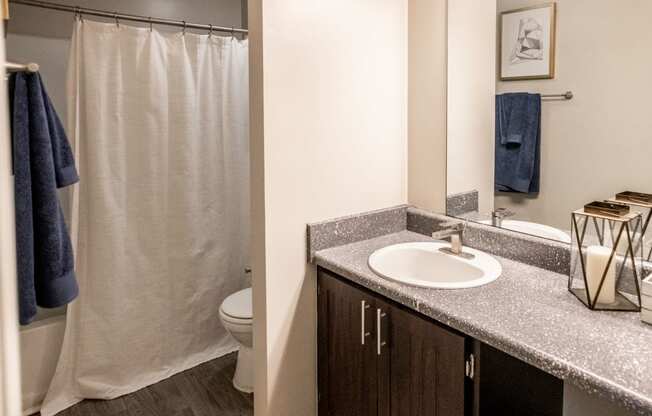 Bathroom located at Addison on Cobblestone located in Fayetteville, GA 30215