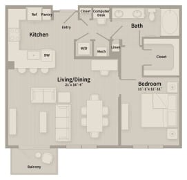 1 bed, 1 bath, 889 sqft, $2,214