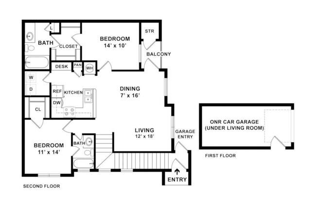 2 beds, 2 baths, 1,103 sqft, $1,463