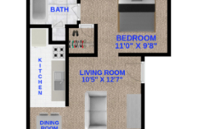 Studio, 1 bath, 450 sqft, $535