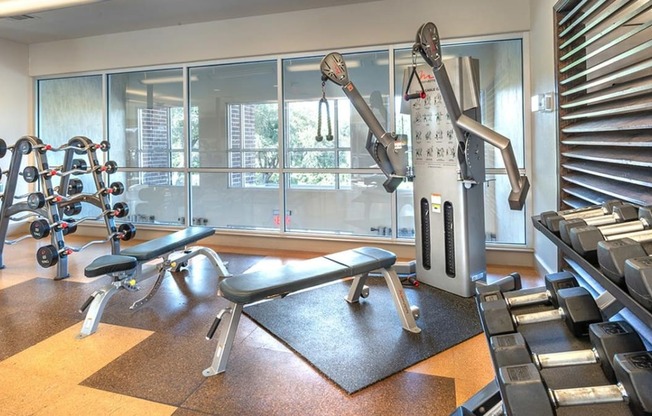 Lakewood on the Trail fitness room with equipment Dallas Apartments
