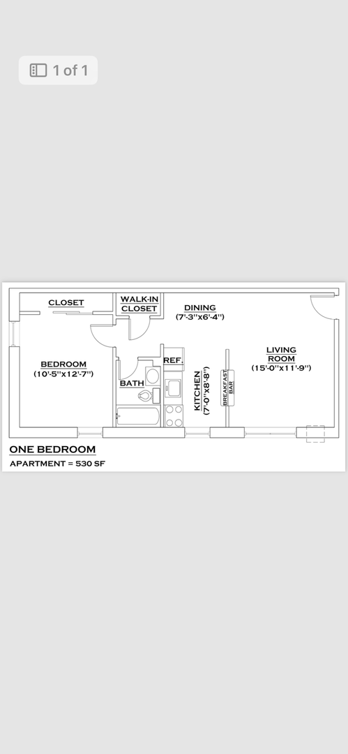 1 bed, 1 bath, 550 sqft, $1,195, Unit I02