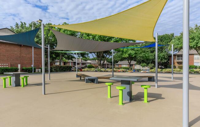 community area with tri-fold flags