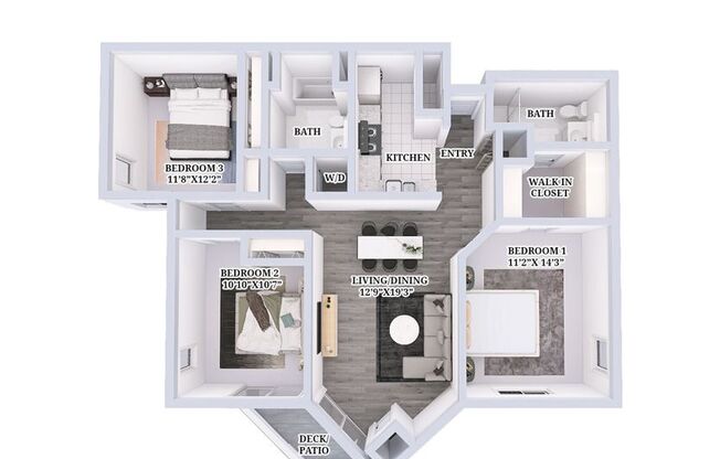 3 beds, 2 baths, 1,235 sqft, $1,775, Unit E-301