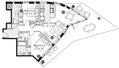 2 beds, 2 baths, 1,050 sqft, $3,556