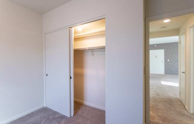 This is a photo the second bedroom closet of the 833 square foot Chestnut, 2 bedroom apartment at Montana Valley Apartments in Cincinnati, OH.