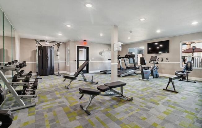 Strength training equipment at fitness center