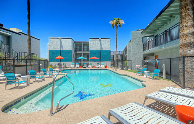 The Icon on Central Apartments in Phoenix, Arizona Pool with Lounge Chairs