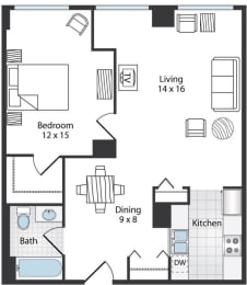 1 bed, 1 bath, 762 sqft, $915