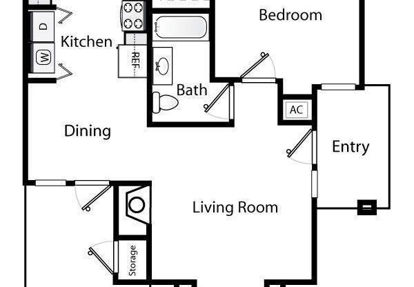 1 bed, 1 bath, 597 sqft, $1,599