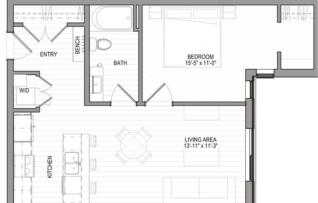 1 bed, 1 bath, 464 sqft, $1,895, Unit 213