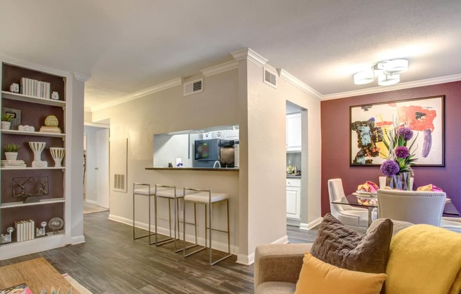 Living Area With Kitchen View at 2400 Briarwest Apartments, Houston