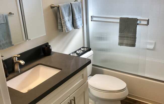 a small bathroom with a sink toilet and shower