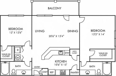 2 beds, 2 baths, 1,154 sqft, $1,586