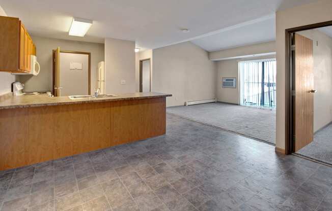 Roosevelt East kitchen and living room Apartment for rent Williston, ND