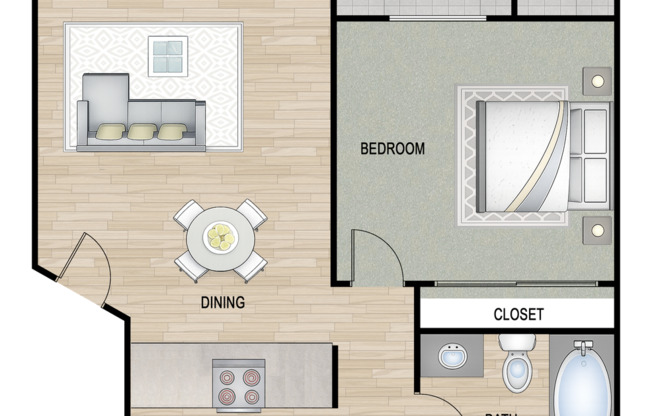 1 bed, 1 bath, 675 sqft, $1,666, Unit K101
