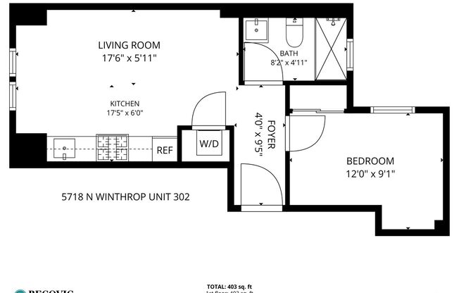 1 bed, 1 bath, 403 sqft, $1,895, Unit 302