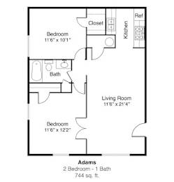2 beds, 1 bath, 744 sqft, $1,070