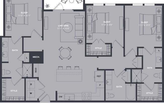 3 beds, 3 baths, 1,401 sqft, $3,640, Unit 154