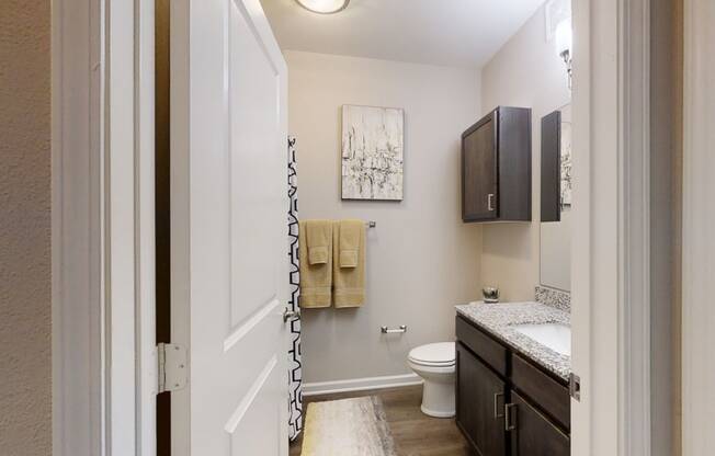 Bathroom with Vinyl Flooring and Granite