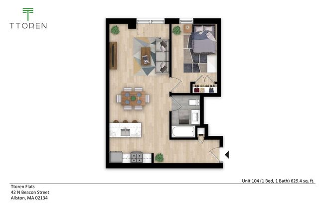 1 bed, 1 bath, 484 sqft, $2,975, Unit 104